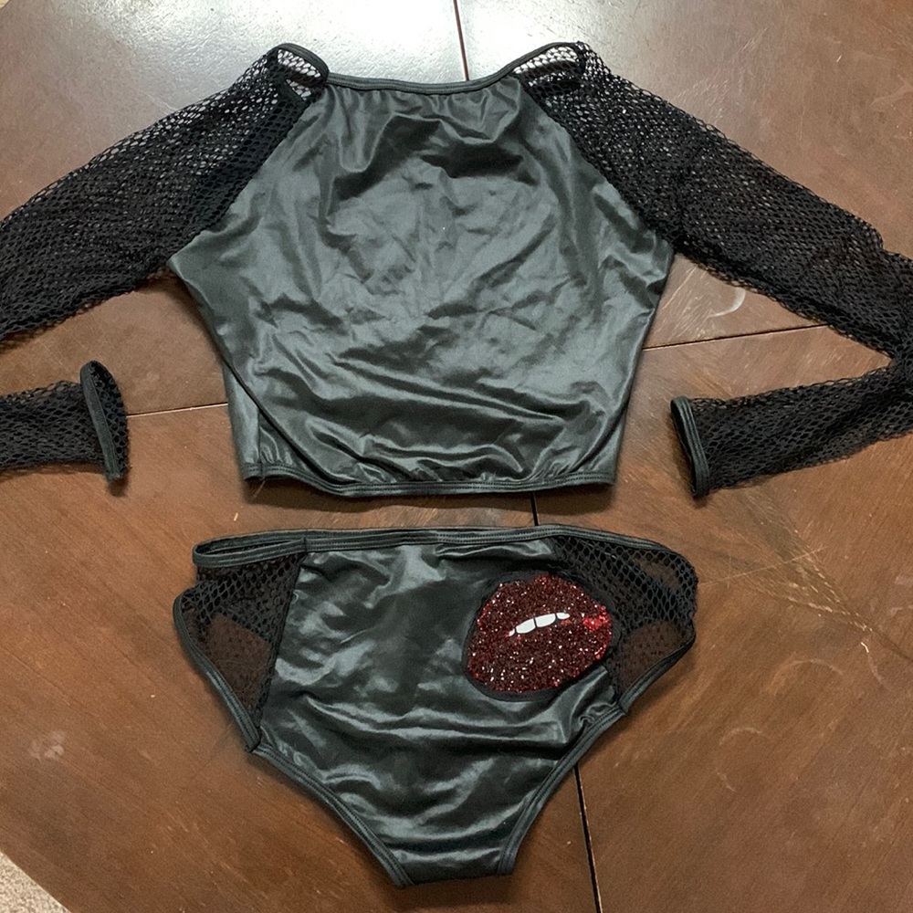 NWOT 2 piece fishnet and pleather dance wear